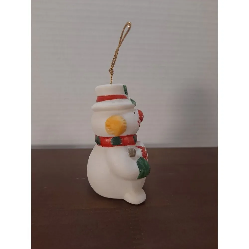 Vintage Snowman Christmas Tree Ornament Ceramic Bell Holiday Décor 3 Inches Tall